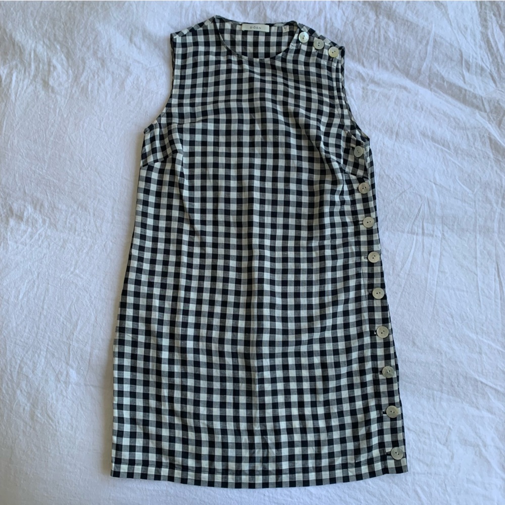 Doen Coralie Linen Button Sleeveless Mini Dress Marilyn Gingham Black White - Picture 5 of 12